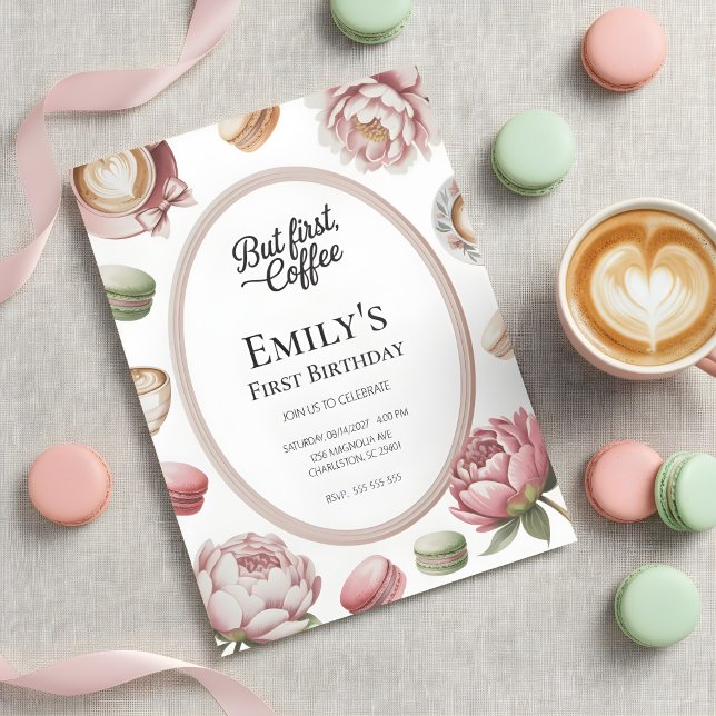 Invitación Pero Primero Café Chica Fiesta Cumpleaños Primero (Subido por el creador)