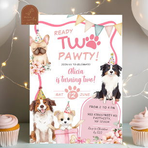 Invitación Perra Niña Rosa Lista para la pawty DOS