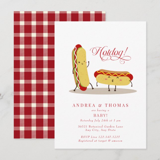 Invitación Perrito caliente | BBQ | Baby Shower de parejas (Anverso / Reverso)