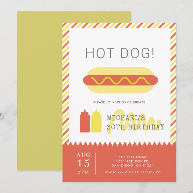 Invitación Perrito caliente! Nacimiento moderno de adultos ro (Anverso / Reverso)