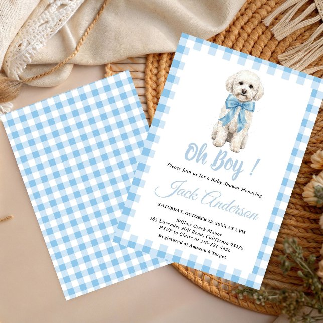 Invitación Perrito Chic Lazo Azul Niño Fiesta de Bebé (Subido por el creador)