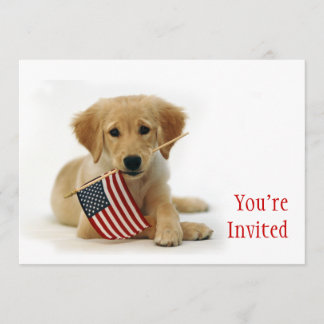 Invitación Perrito de oro y bandera americana