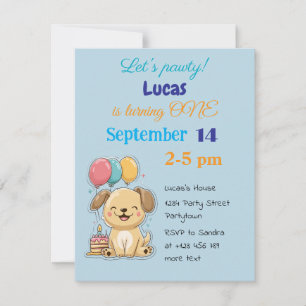 Invitación Perrito Feliz, Niño, Vamos a Pawty, 1er Cumpleaños