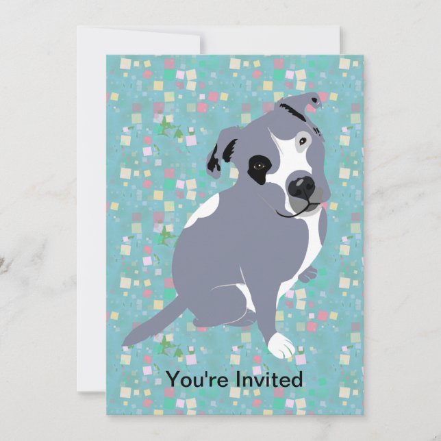Invitación Perrito gris lindo de Pitbull en modelo de los (Anverso)
