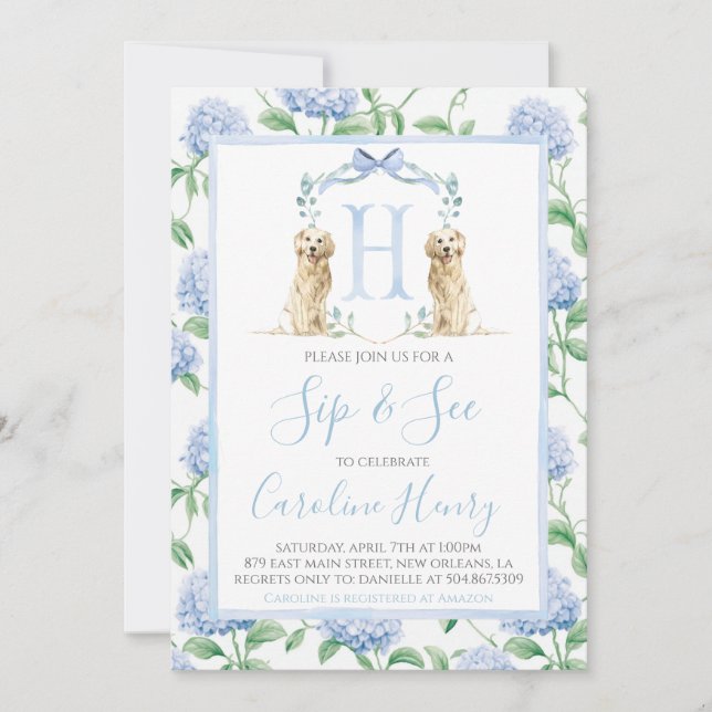 Invitación Perrito Southern Blue Boy Dog Sip y See (Anverso)