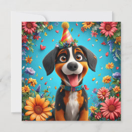 Invitación Perro adorable celebrando una fiesta de cumpleaños