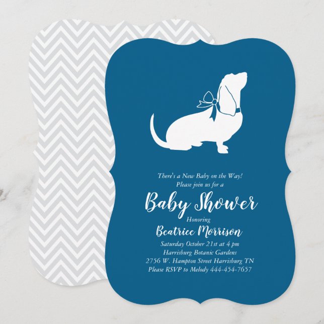 Invitación Perro afilado Baby Shower Boy Blue (Anverso / Reverso)