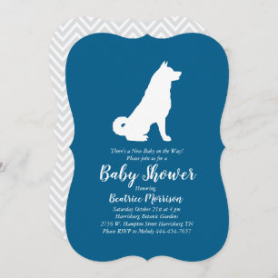 Invitación Perro Akita Baby Shower Boy Azul