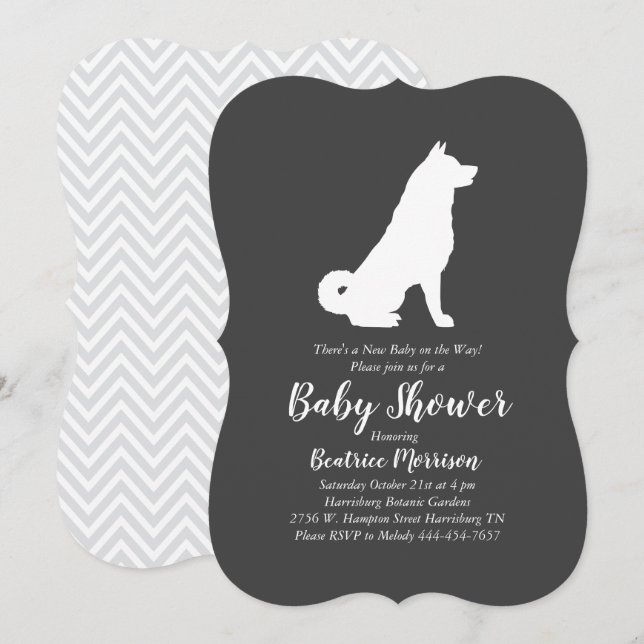 Invitación Perro Akita Baby Shower género neutro (Anverso / Reverso)