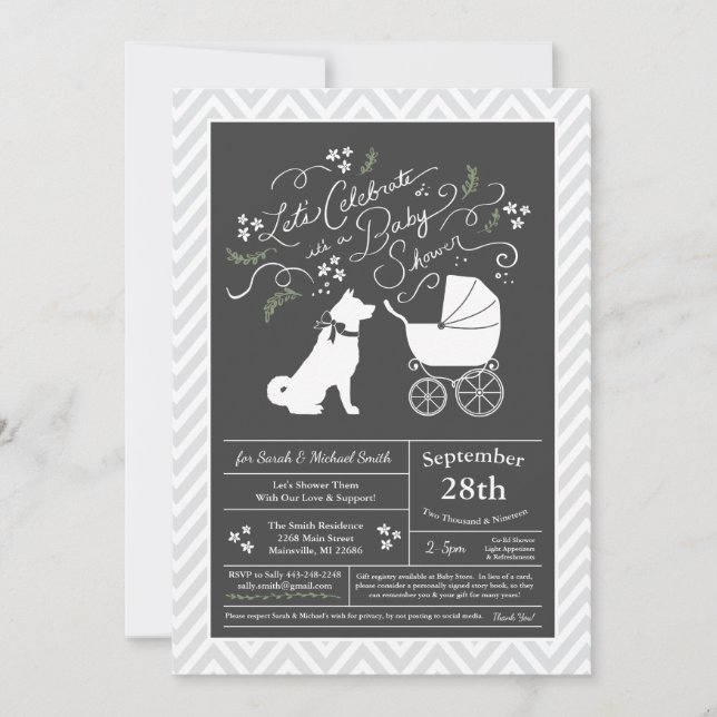 Invitación Perro Akita Baby Shower género neutro (Anverso)