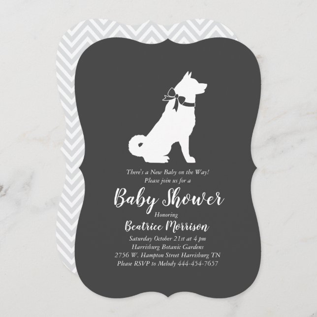 Invitación Perro Akita Baby Shower género neutro (Anverso / Reverso)