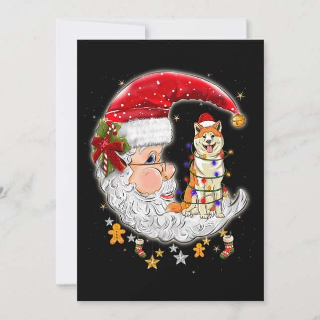 Invitación Perro Akita con Santa Hat Iluminación de árbol de  (Anverso)