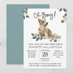 Invitación ¡Perro Baby Shower Oh Boy! Corgi Puppy
