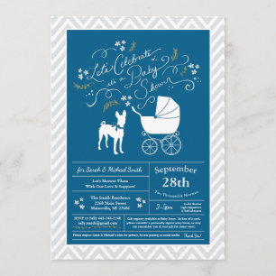 Invitación Perro basenji Baby Shower Boy Blue