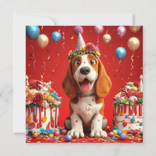 Invitación Perro Beagle Adorable Celebrando Cumpleaños