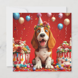 Invitación Perro Beagle Adorable Celebrando El Cumpleaños