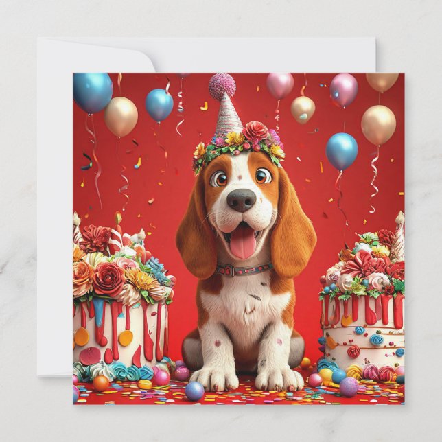 Invitación Perro Beagle Adorable Celebrando El Cumpleaños (Anverso)