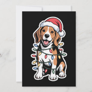 Invitación Perro Beagle de Navidad Sombrero de Santa Luces de