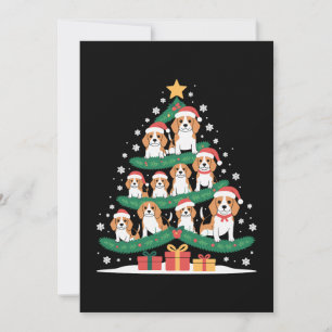 Invitación Perro Beagle Navidad Árbol Sombrero Santa Nieve