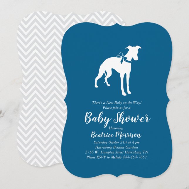 Invitación Perro blanco Baby Shower Boy Azul (Anverso / Reverso)