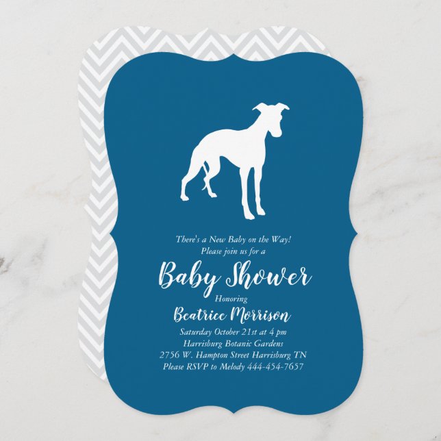 Invitación Perro blanco Baby Shower Boy Azul (Anverso / Reverso)