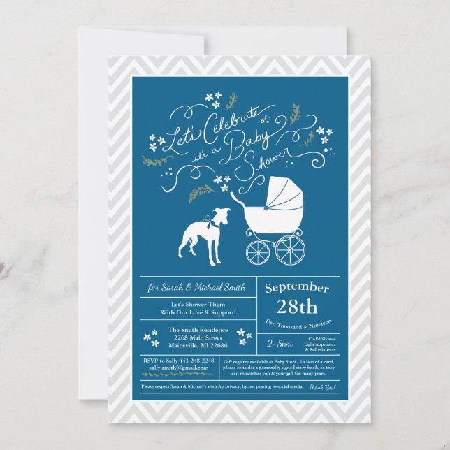 Invitación Perro blanco Baby Shower Boy Azul (Anverso)