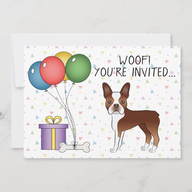 Invitación Perro Blanco Y Rojo Del Terrier De Boston Cute - C (Anverso)