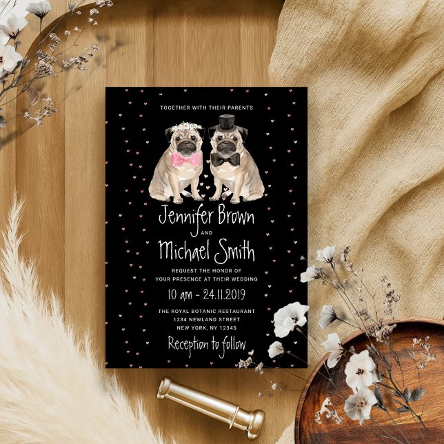 Invitación Perro boda de Pug Negro (Subido por el creador)