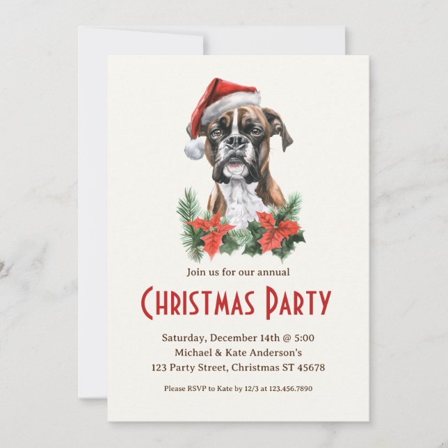 Invitación Perro Boxer en Santa Hat Mascota Fiesta de Navidad (Anverso)