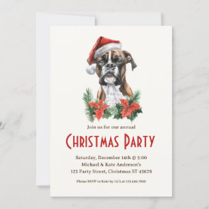Invitación Perro Boxer en Santa Hat Mascota Fiesta de Navidad