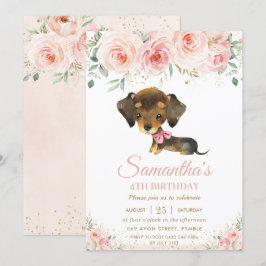 Invitación Perro cachorro cachorro Perro rosado Chica floral 