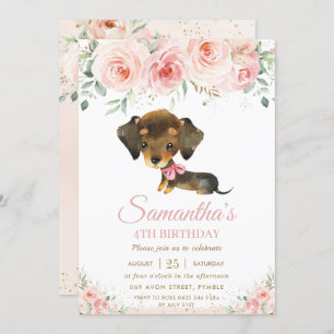 Invitación Perro cachorro cachorro Perro rosado Chica floral 