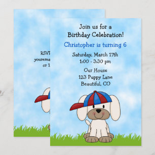 Invitación Perro cachorro con cachorro con sombrero de béisbo