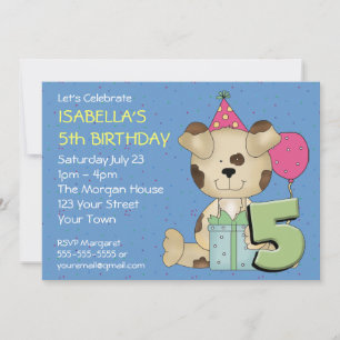 Invitación Perro cachorro de quinto cumpleaños, Personalizabl