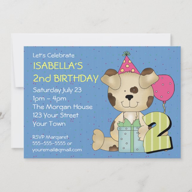 Invitación Perro cachorro de segundo cumpleaños Personalizado (Anverso)