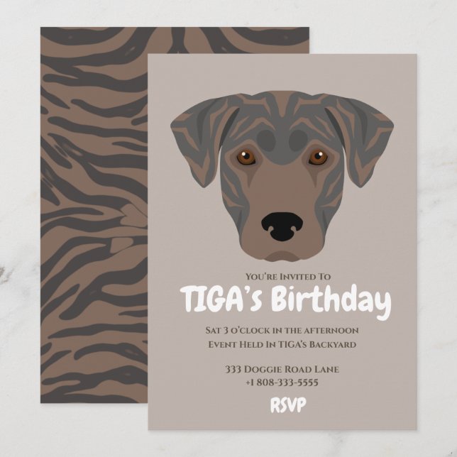 Invitación Perro cachorro lindo fiesta de TIGA (Anverso / Reverso)