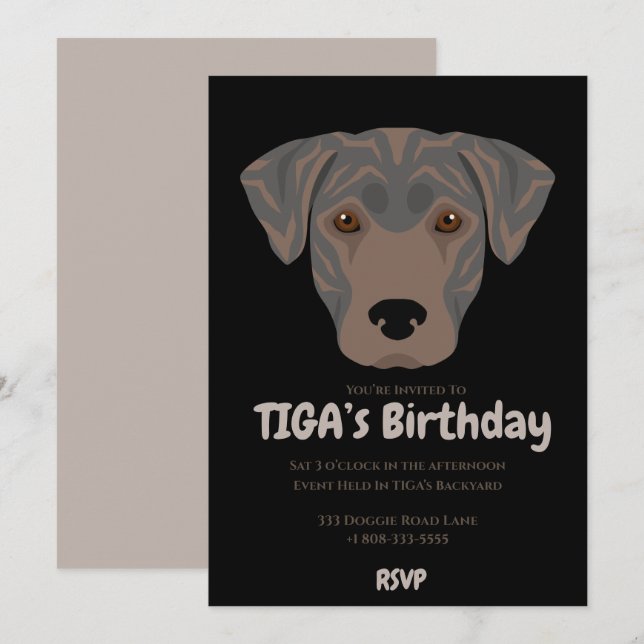 Invitación Perro cachorro lindo fiesta de TIGA (Anverso / Reverso)