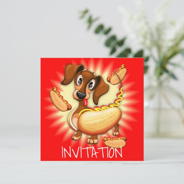 Invitación Perro caliente de Dachshund (Anverso de pie)