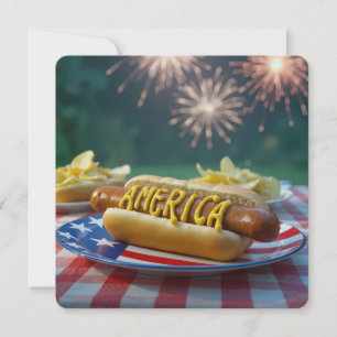 Invitación Perro caliente del 4 de julio americano