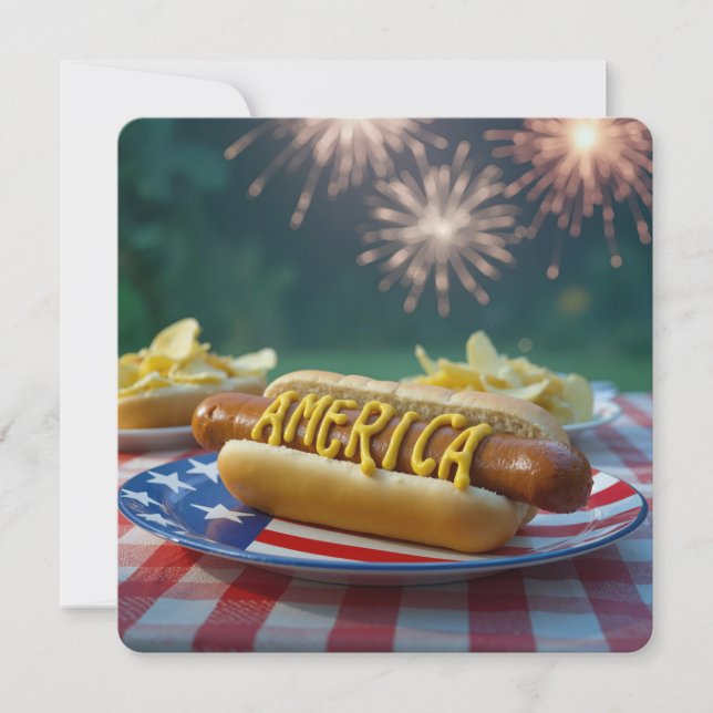 Invitación Perro caliente del 4 de julio americano (Anverso)