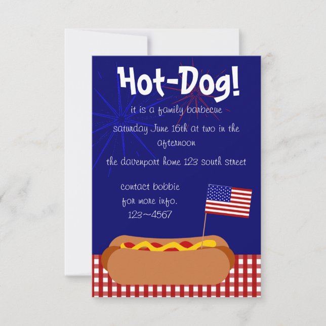Invitación ¡Perro caliente patriótico! Fiesta (Anverso)