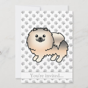 Invitación Perro Cartoon Pomerania Sable Crema Fiesta de Cump