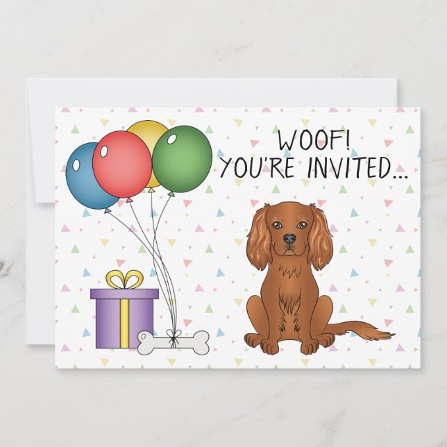 Invitación Perro Cavalier King Charles Spaniel Rubí - Cumplea (Anverso)