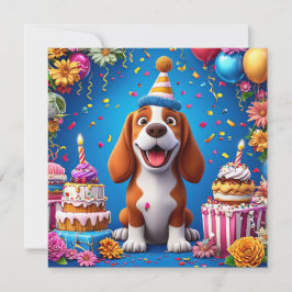 Invitación Perro celebrando una colorida fiesta de cumpleaños