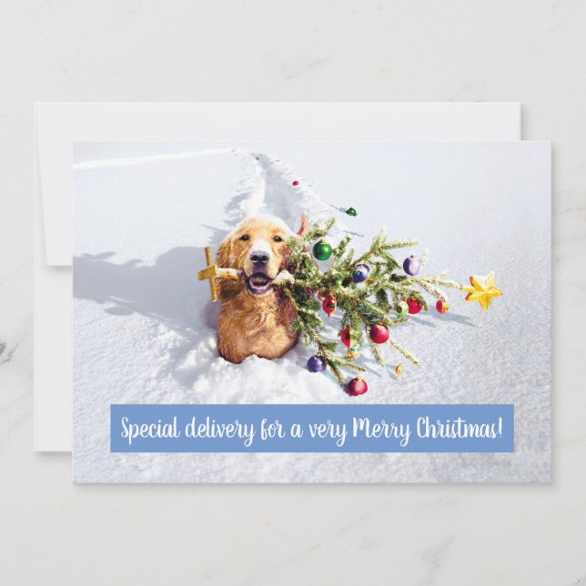 Invitación Perro con árbol en la nieve (Anverso)