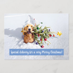 Invitación Perro con árbol en nieve