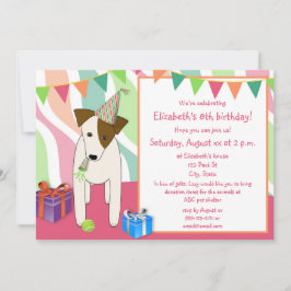 Invitación perro con fiesta gorra chica rosa fiesta de cumple