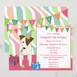Invitación perro con fiesta gorra chica rosa fiesta de cumple