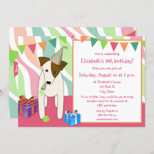 Invitación perro con fiesta gorra chica rosa fiesta de cumple