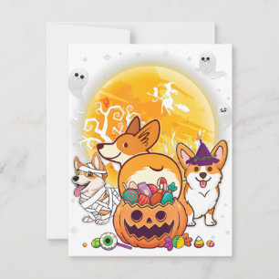 Invitación Perro Corgi Cardigan Mummy Bruja Luna Fantasmas H
